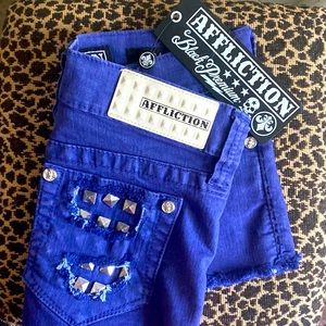 NWT Affliction Vikki Iris Royal Blush cutoff stud pocket jean shorts